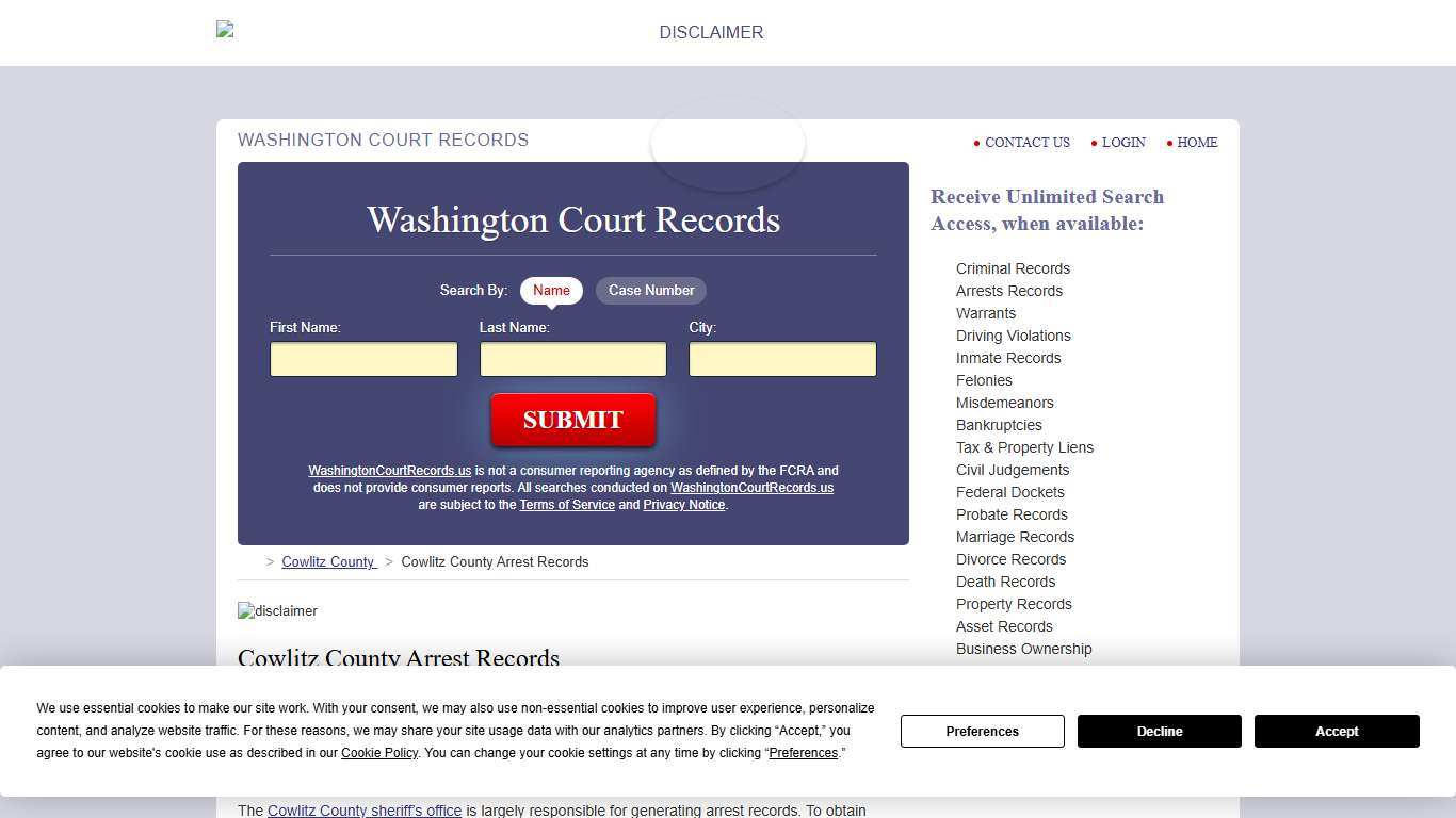 Cowlitz County Arrest Records | WashingtonCourtRecords.us